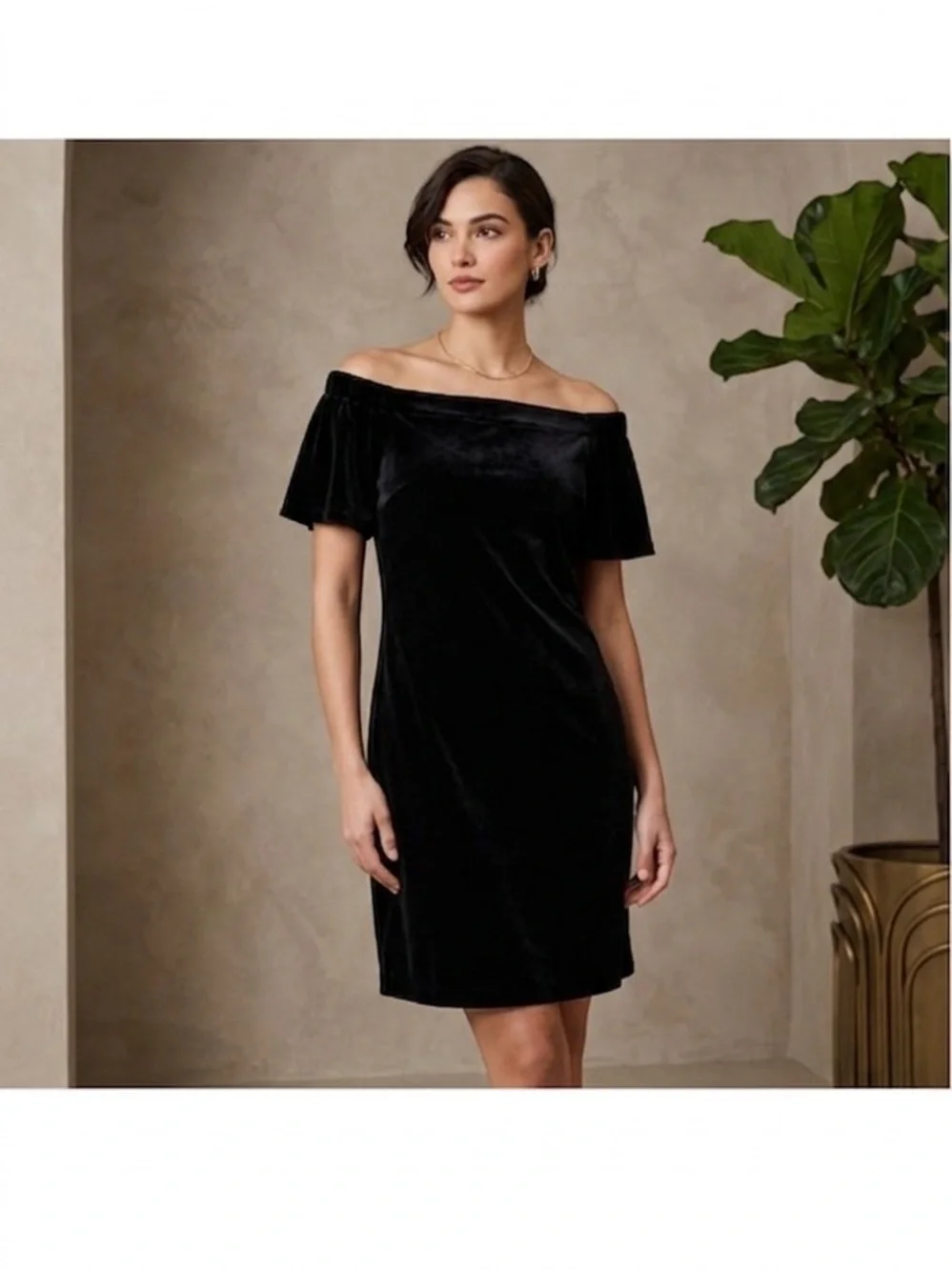 NEW LOFT Velvet black off the shoulder dress